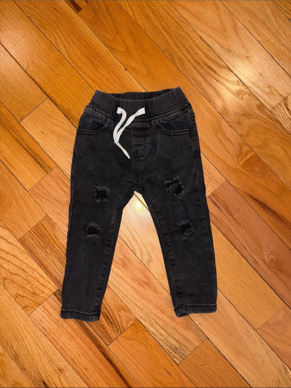Kids Black Distressed Elastic-Waist Denim Joggers